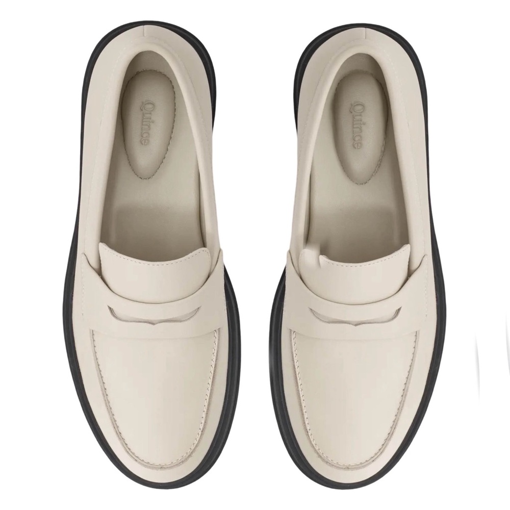 Quince Cream and Black Loafers